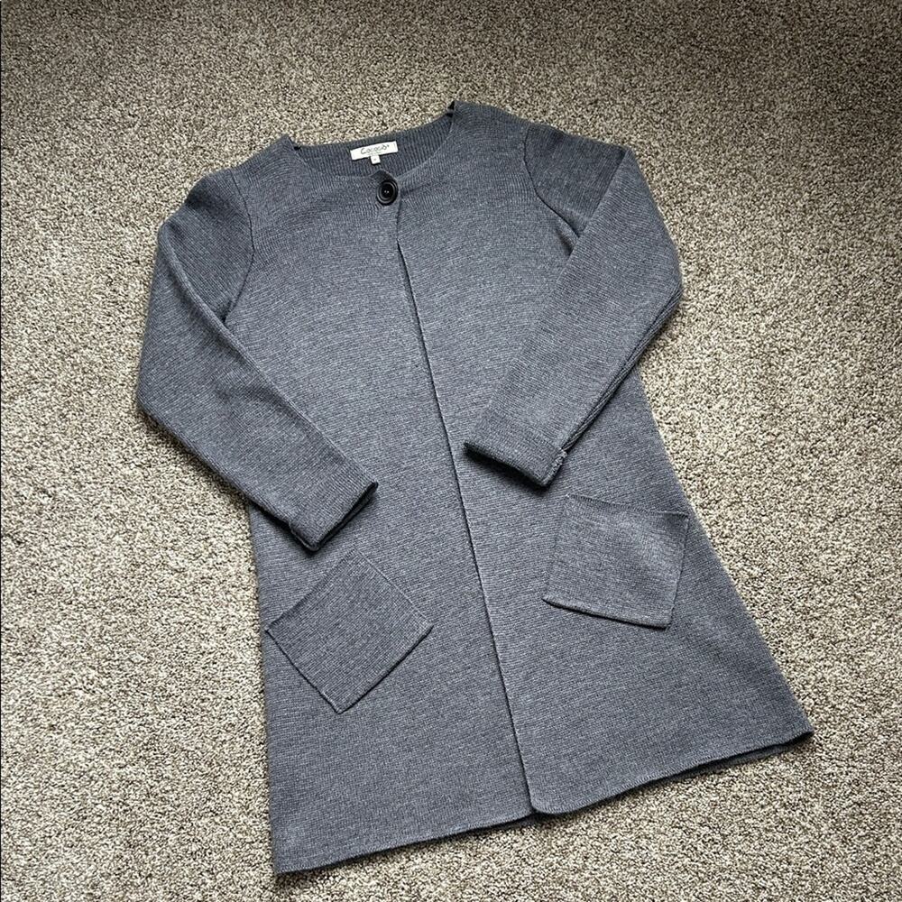 Cocogio Merino Wool Women's Medium Gray Long Sleeve Cardigan with Pockets